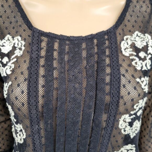 Free People Jocelyn Victorian Style Lace Tunic Top Gothic Swiss Dot Sheer Mesh - Picture 4 of 14